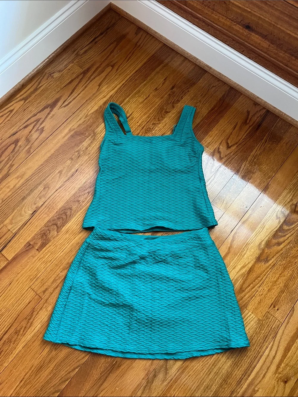 Lands' End Green Textured Two-Piece Swim Set